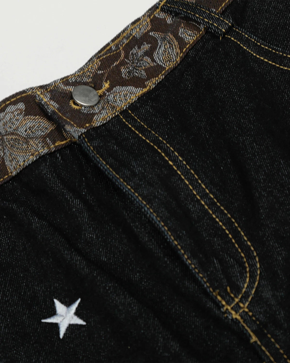 Jacquard Embroidery Raw Baggy Jeans | LCDEGO Streetwear