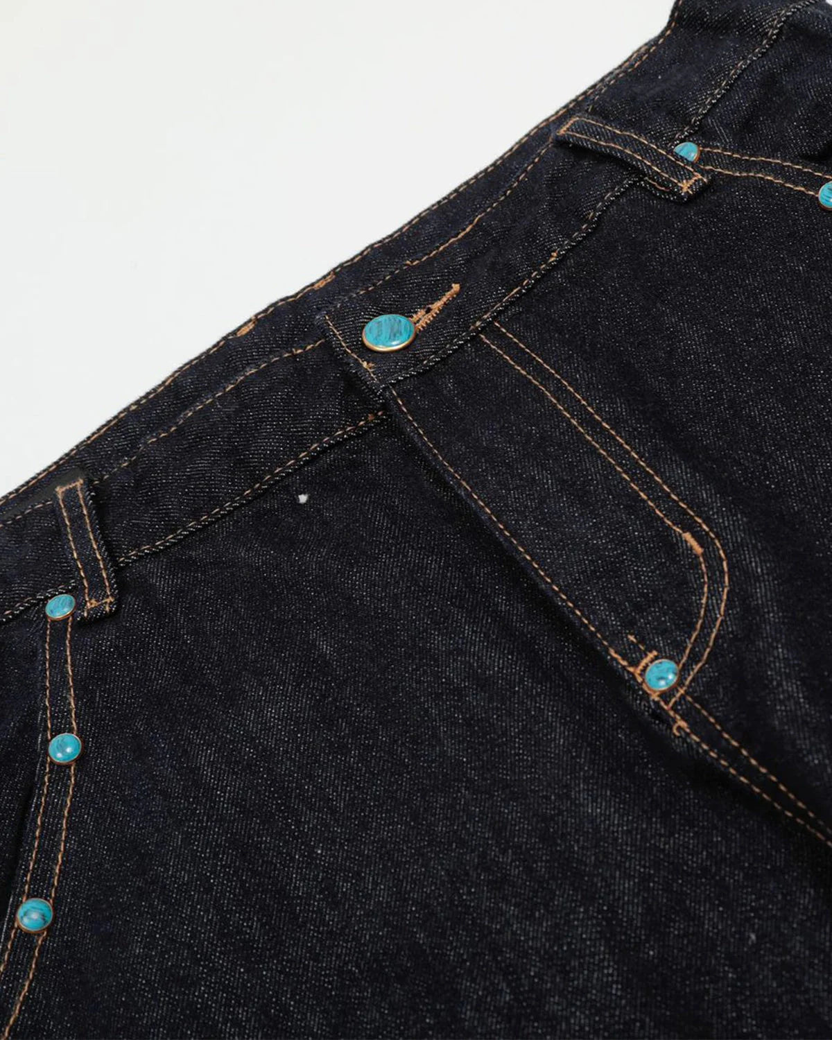 Turquoise Button Rivet Baggy Jeans | LCDEGO Streetwear