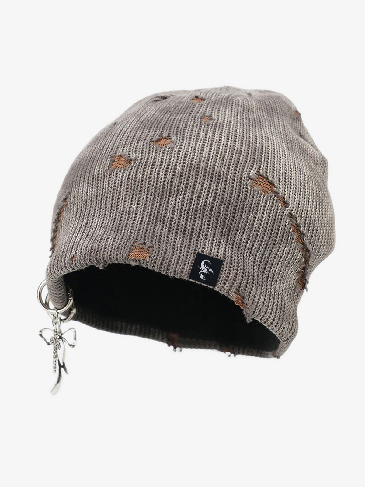 Retro Wasteland Style Distressed Knit Hanging Charm Beanie