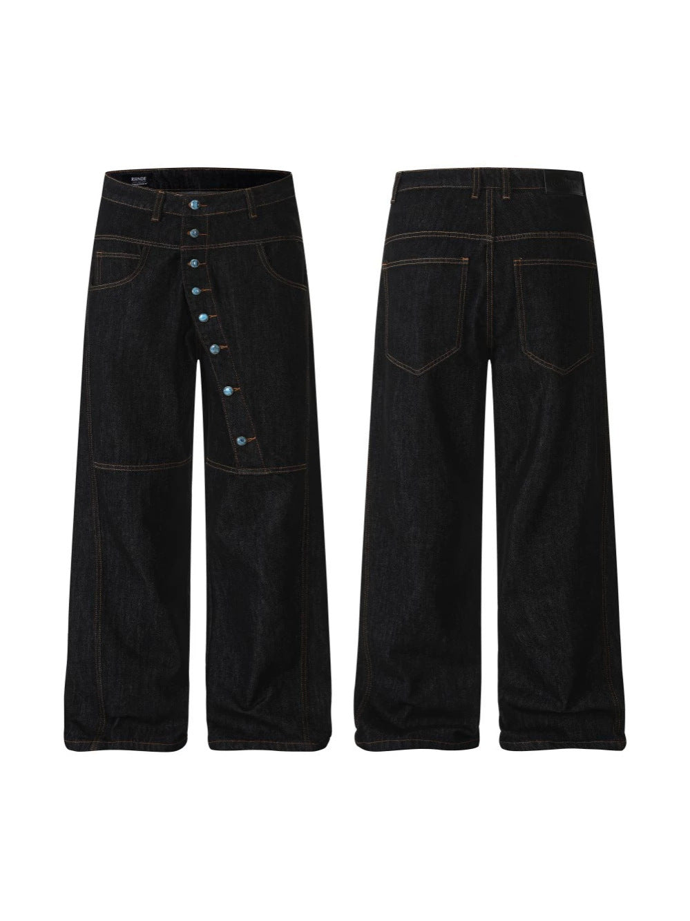 Buttons Up Raw Baggy Jeans | LCDEGO Streetwear