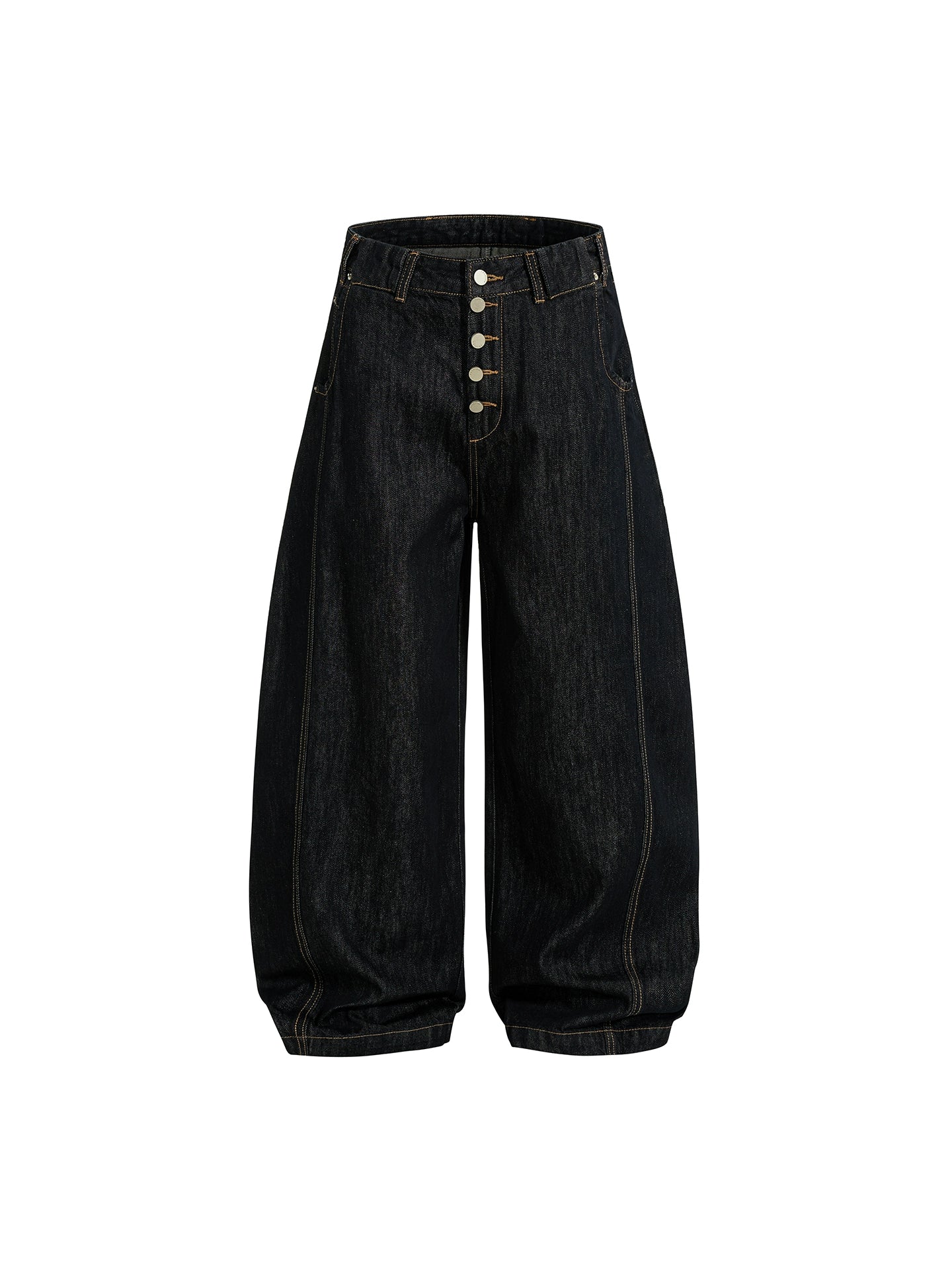 Black Buttons Up Barrel Baggy Jeans | LCDEGO Streetwear
