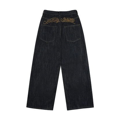 Embroidered Raw Baggy Jeans | LCDEGO Streetwear
