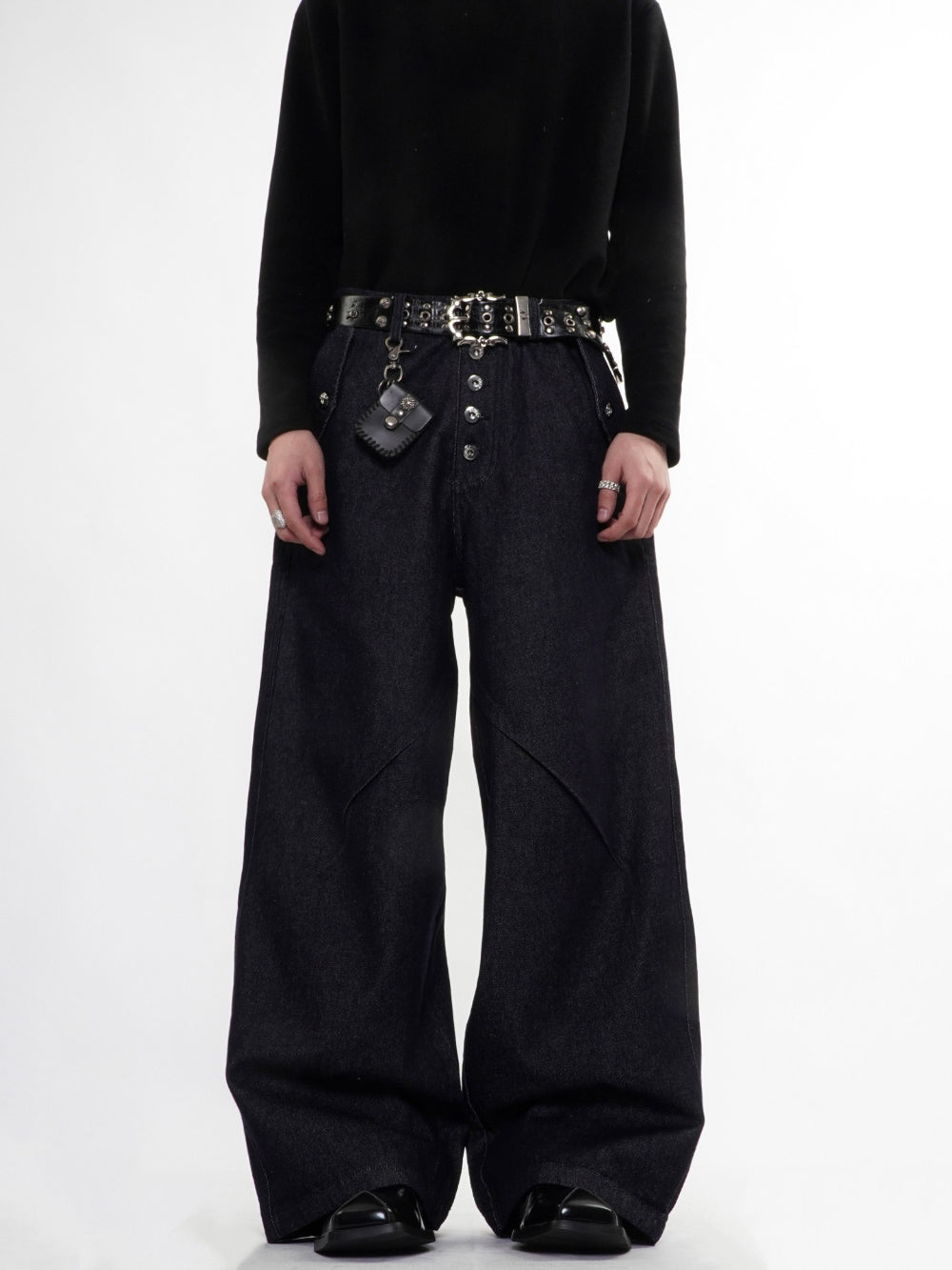 Buttons Up Raw Blue Baggy Jeans | LCDEGO Streetwear