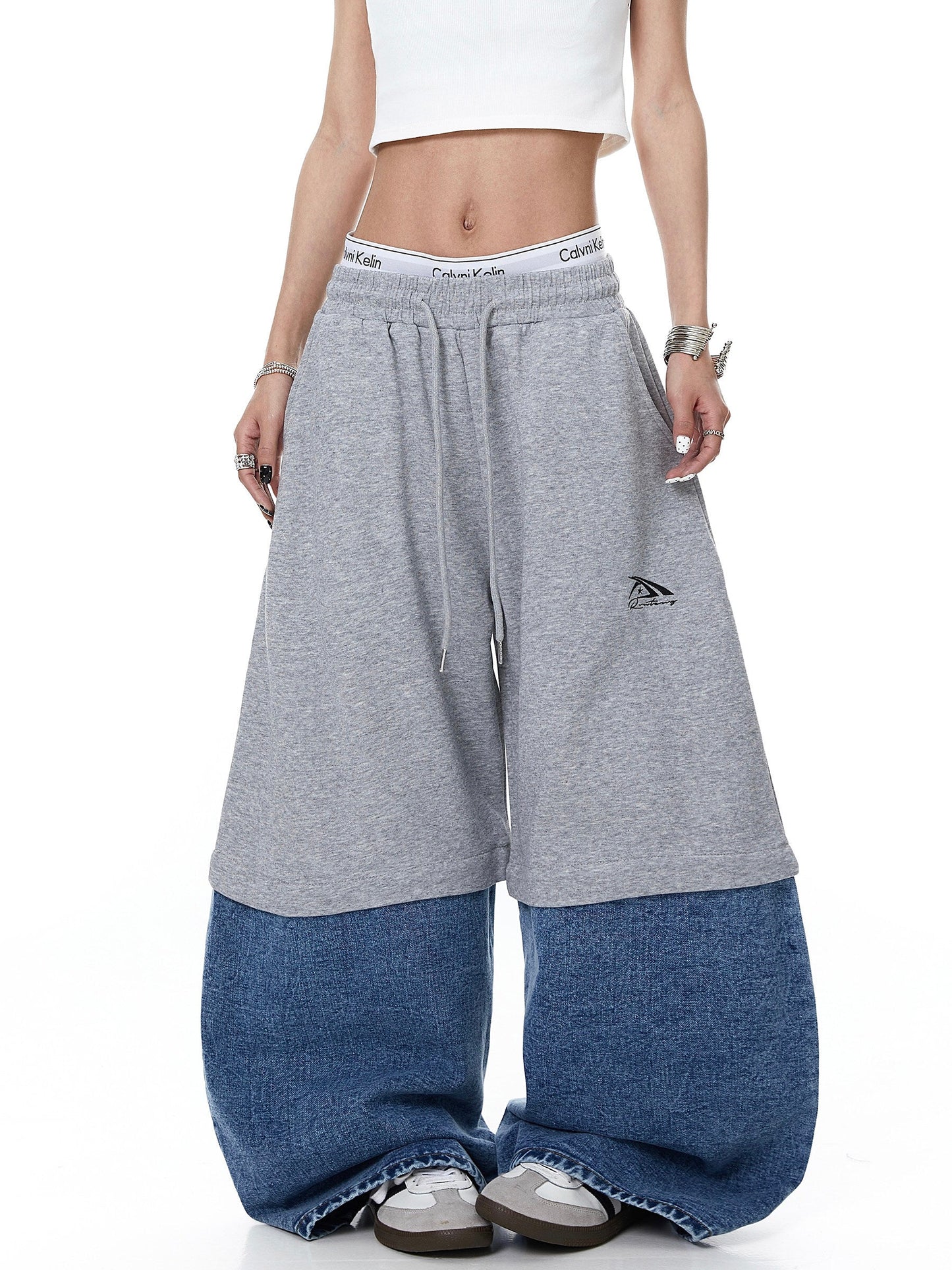 Denim Detachable Patchwork Barrel Joggers | LCDEGO Streetwear