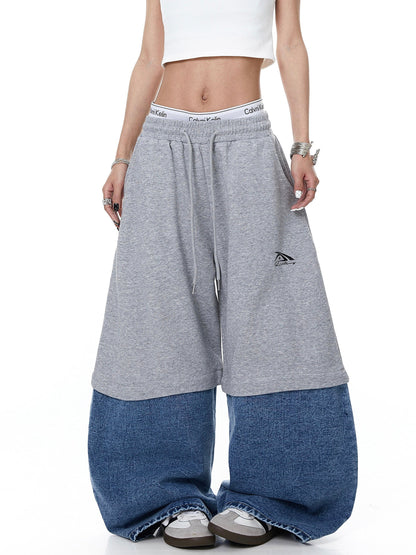 Denim Detachable Patchwork Barrel Joggers | LCDEGO Streetwear