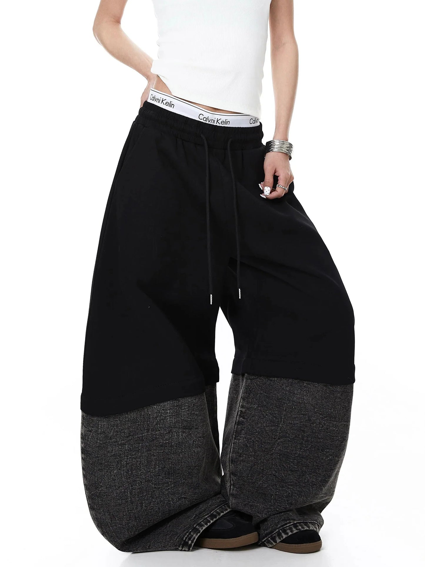 Denim Detachable Patchwork Barrel Joggers | LCDEGO Streetwear