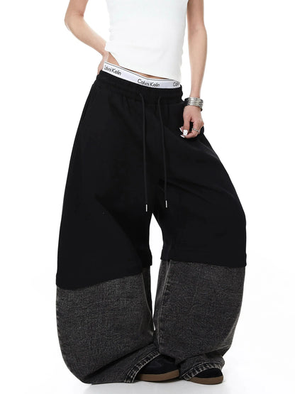 Denim Detachable Patchwork Barrel Joggers | LCDEGO Streetwear