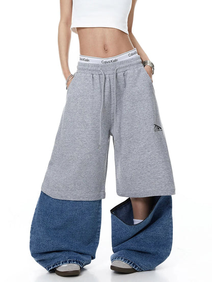 Denim Detachable Patchwork Barrel Joggers | LCDEGO Streetwear