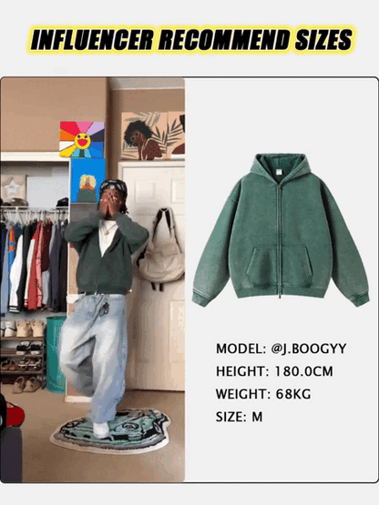 Acid Washed Distressed Fleece Zip Up Hoodies | LCDEGO Streetwear