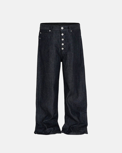 Buttons Up Raw Baggy Jeans | LCDEGO Streetwear