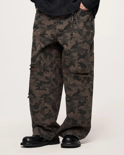 Camo Ripped Cargo Pants | LCDEGO Streetwear
