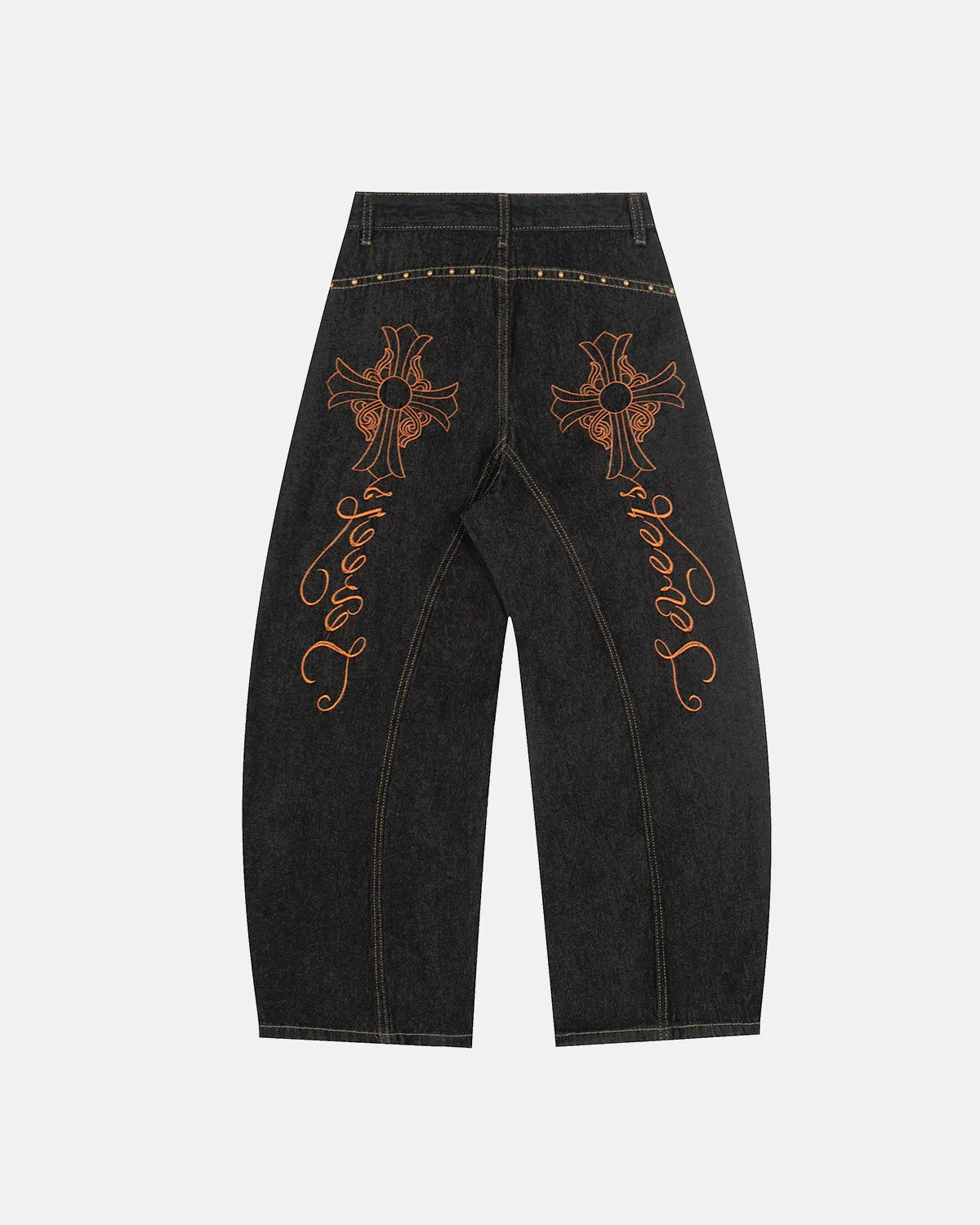 Gothic Cross Embroidery Barrel Jeans | LCDEGO Streetwear