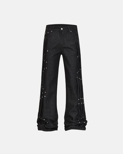 Studded Deconstructed Flared Baggy Jeans | LCDEGO Streetwear