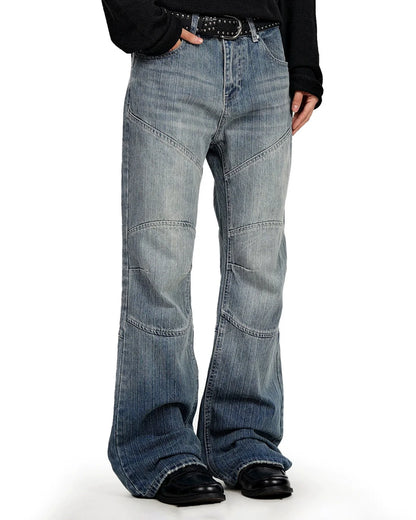 stitching panel bootcut denim jeans detail