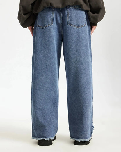 Blue Frayed Acid Wash Pants | LCDEGO Streetwear