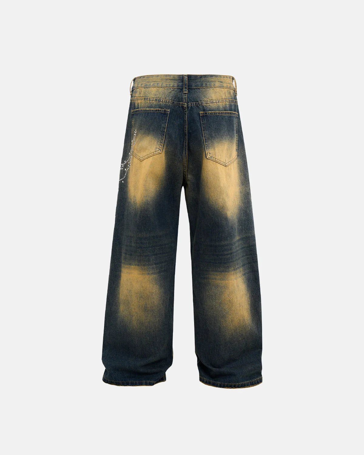 Acid Wash Rhinestone Chain Baggy Jeans | LCDEGO Streetwear
