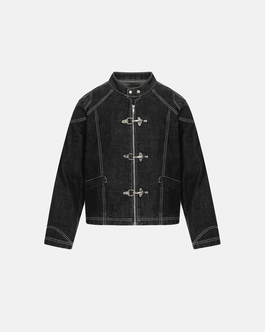 Raw Clasp Denim Jacket Front View | LCDEGO Streetwear