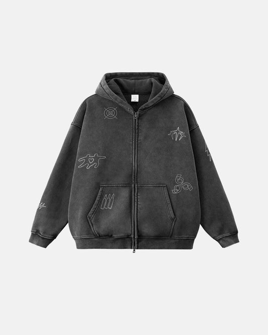Graphic Rhinestone Acid Wash Hoodies | LCDEGO Streetwear