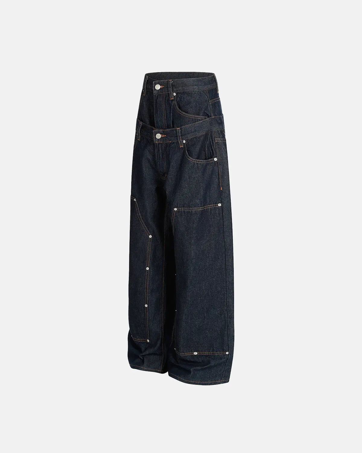 Double Waist Raw Baggy Jeans| LCDEGO Streetwear