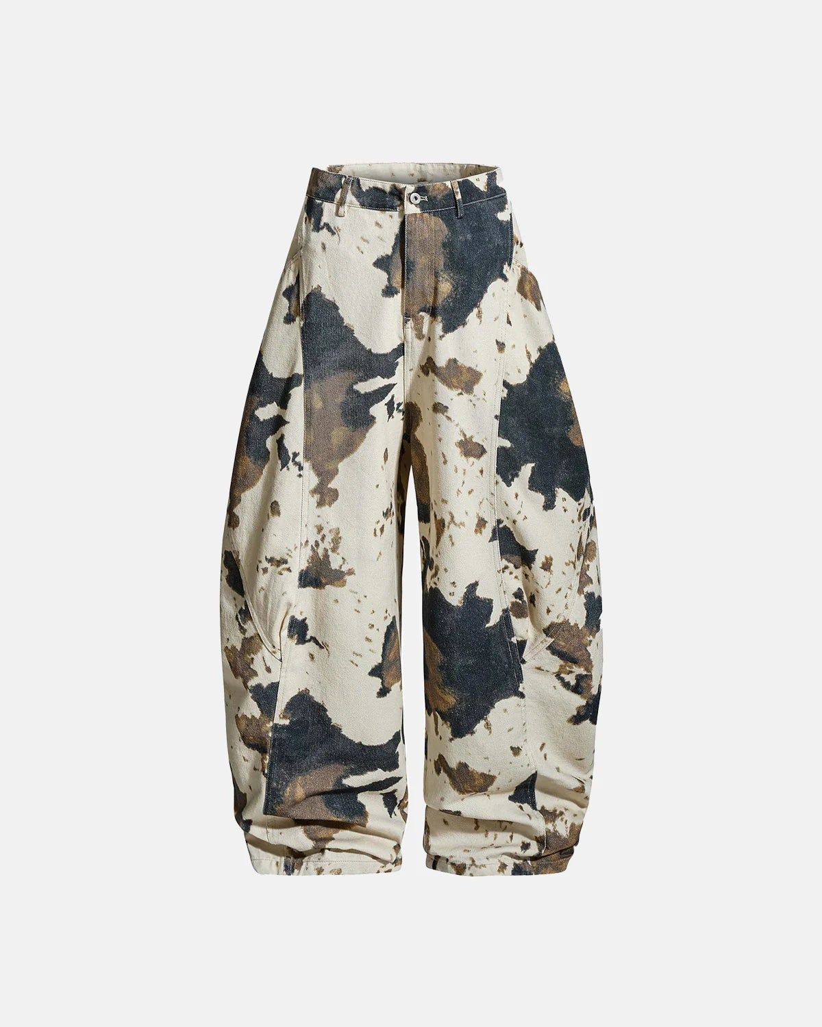 LCDEGO Streetwear Barrel Pants with Cow Camo Print Design