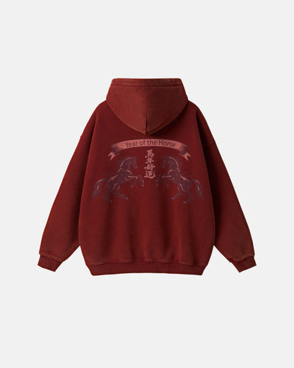 Horse Year Acid Wash Zip Up Hoodies | Infaltion Streetwear