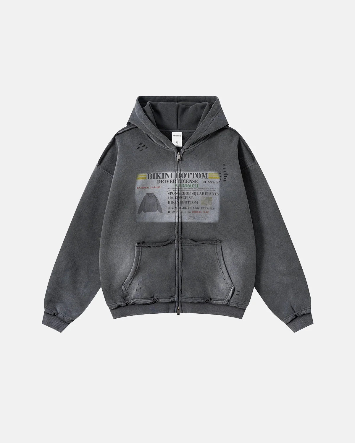 Graphic Ripped Washed Zip Up Hoodies | LCDEGO Streetwear