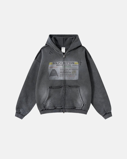 Graphic Ripped Washed Zip Up Hoodies | LCDEGO Streetwear