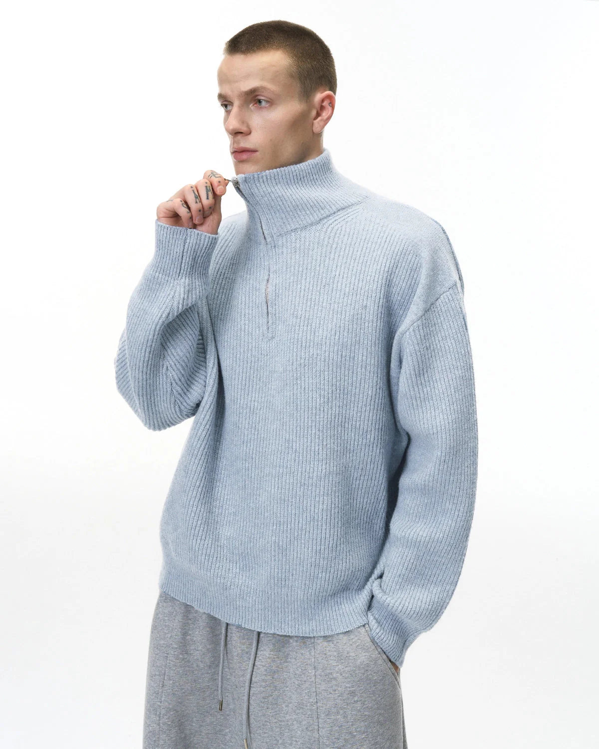 Quarter Zip Up Mock Neck Sweaters | LCDEGO Streetwear