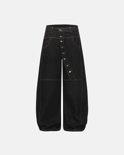 Buttons Up Raw Baggy Jeans | LCDEGO Streetwear