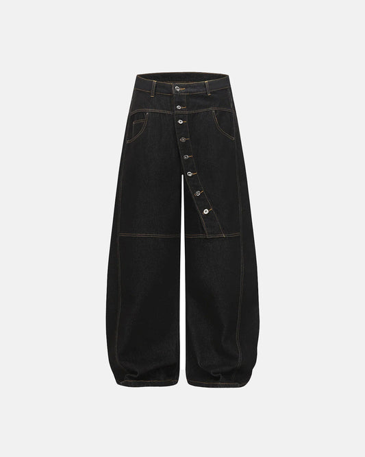 Buttons Up Raw Baggy Jeans | LCDEGO Streetwear