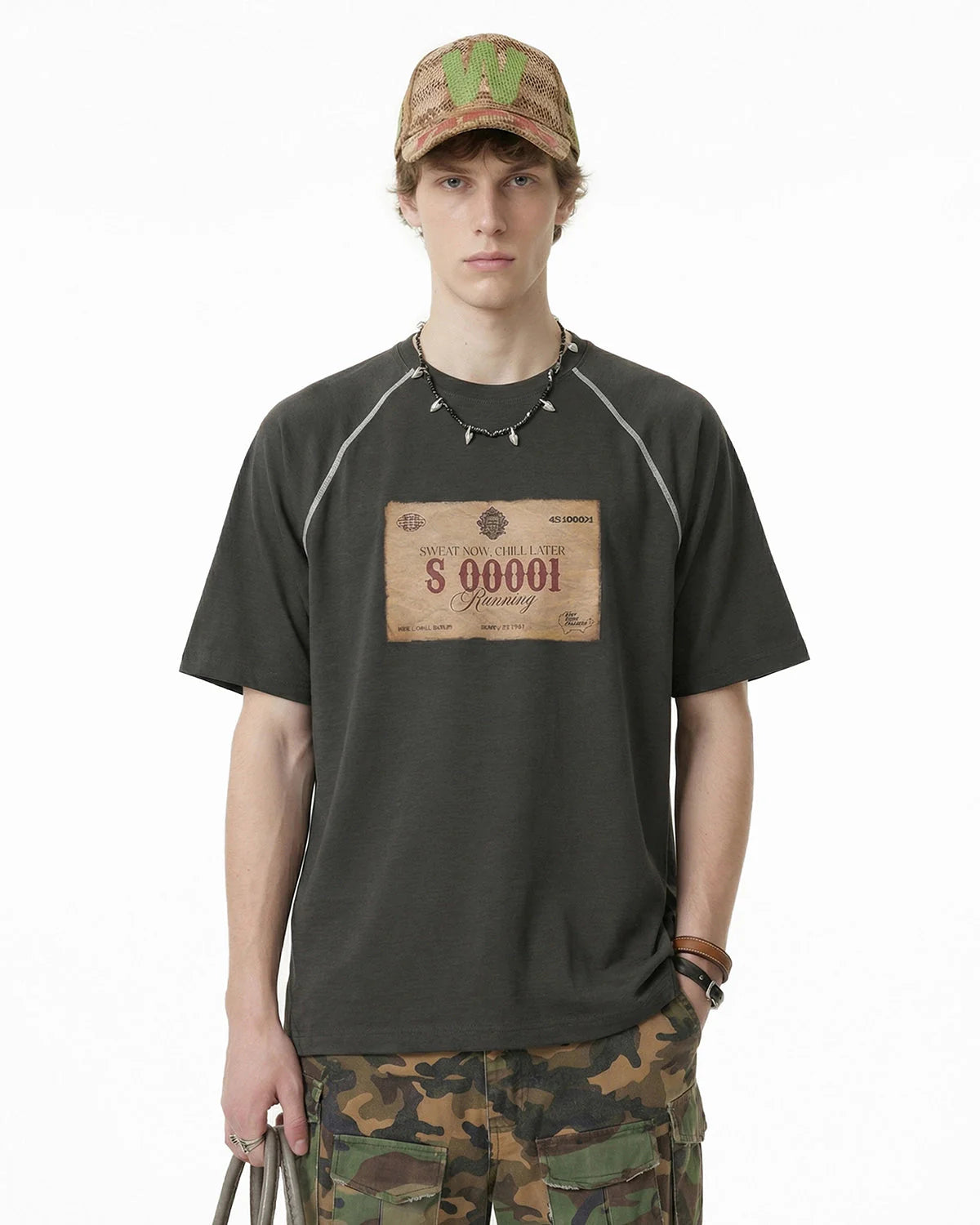 Retro Graphic Printing Raglan Tshirt | LCDEGO Streetwear