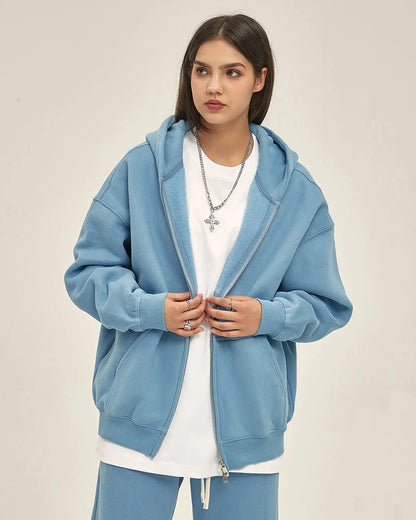Fleece Double Zip Up Hoodies | LCDEGO Streetwear