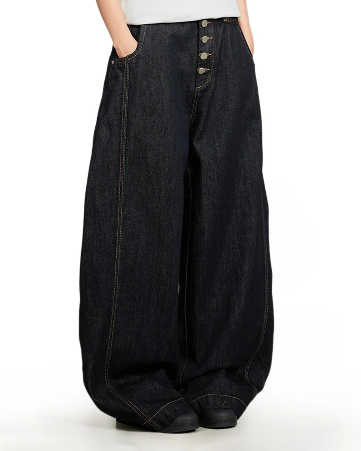 Black Buttons Up Barrel Baggy Jeans | LCDEGO Streetwear