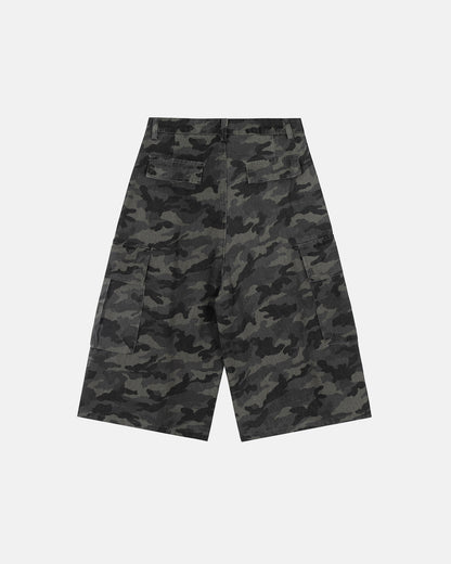 mens camouflage cargo shorts with embroidery detail