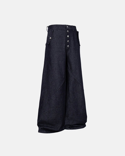 Buttons Up Raw Blue Baggy Jeans | LCDEGO Streetwear