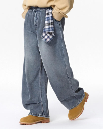 Acid Wash Detachable Bandana Baggy Jeans | LCDEGO Streetwear