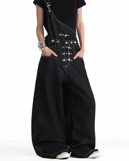 Asymmetric Buckle Denim Overalls Jeans | LCDEGO Streetwear