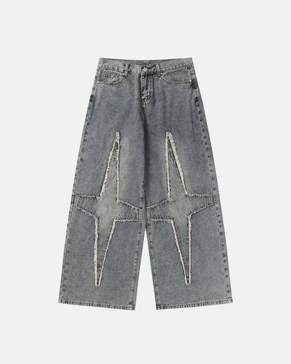 Star Patched Baggy Jeans | LCDEGO Streetwear