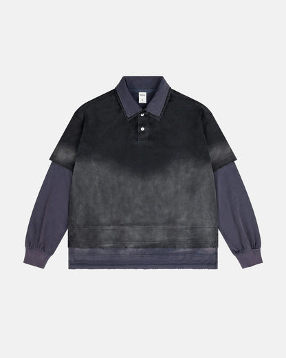 Retro Monkey Washed Layered Polo Shirt | LCDEGO Streetwear
