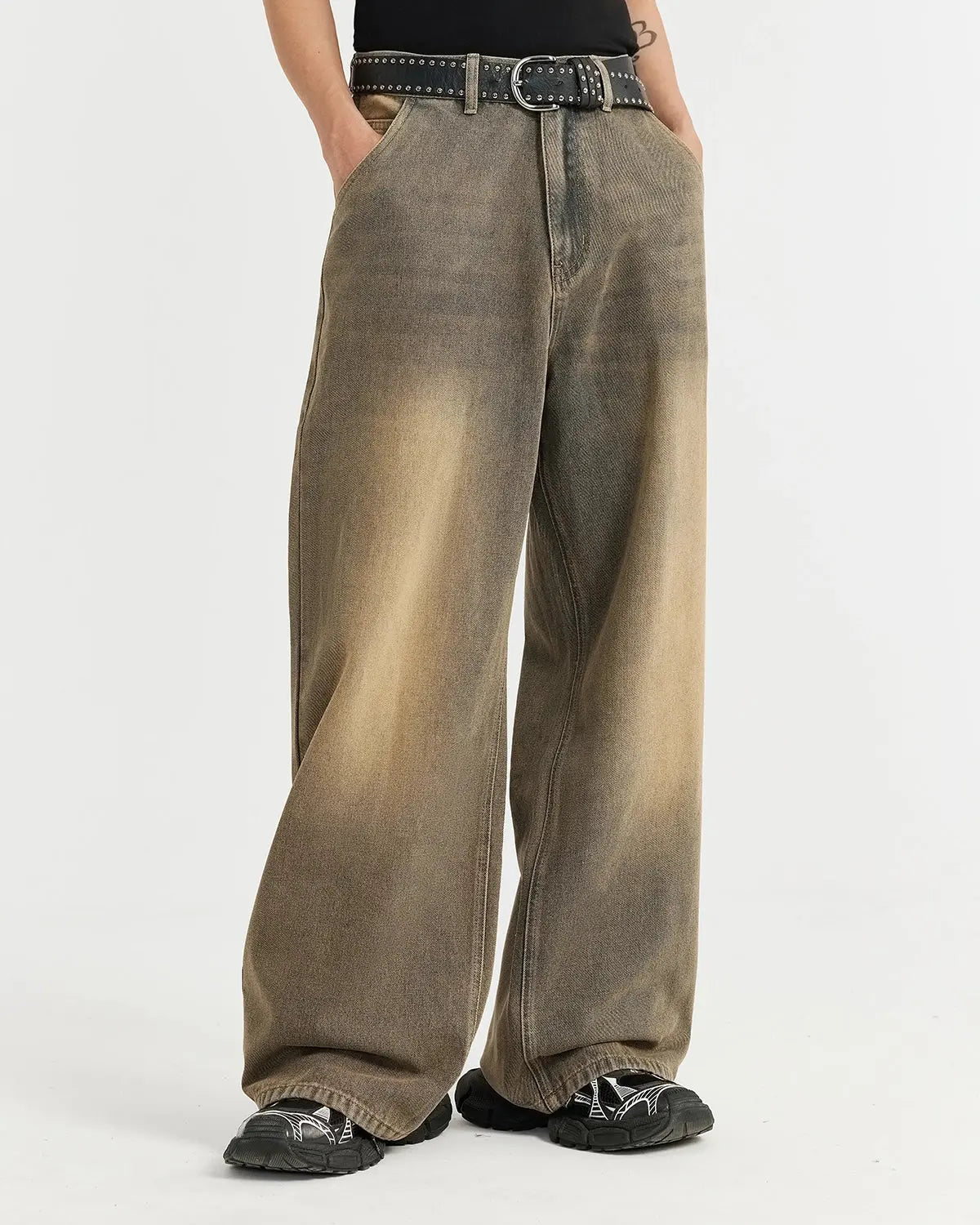 Brown Acid Wash Baggy Jeans | LCDEGO Streetwear