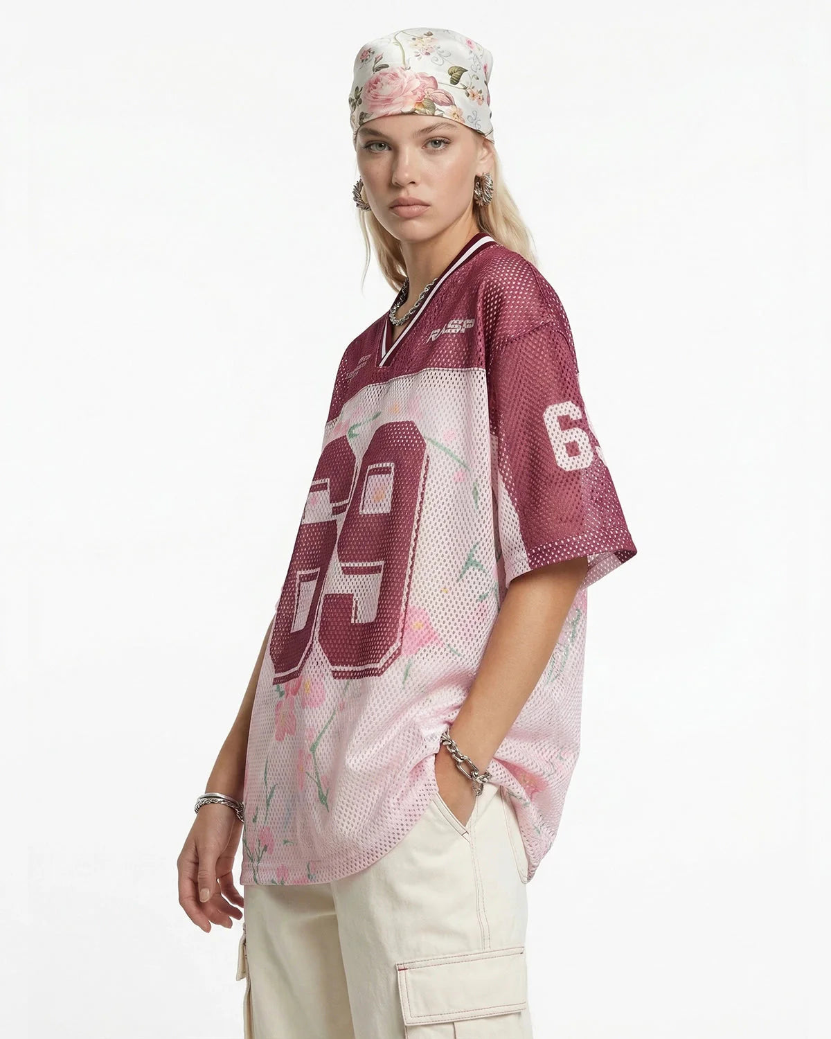 Floral Digital Print Mesh Jersey | LCDEGO Streetwear