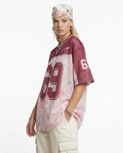 Floral Digital Print Mesh Jersey | LCDEGO Streetwear