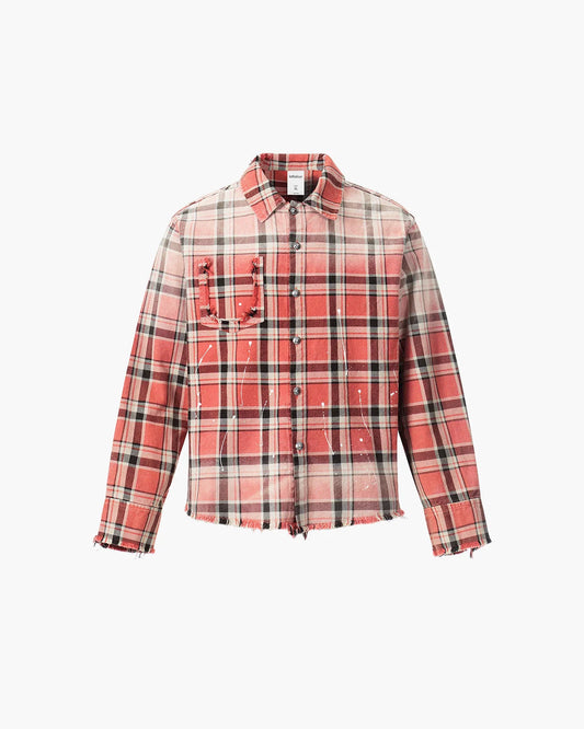 Distressed Gradient Plaid Shirt | LCDEGO Streetwear