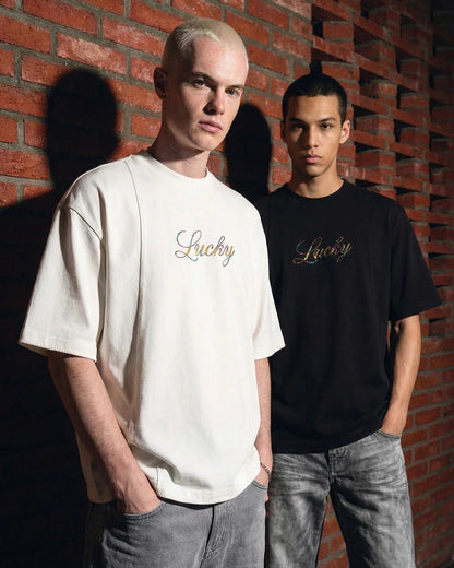 Rhinestone Lucky Graphic Oversized Tees | LCDEGO Streetwear