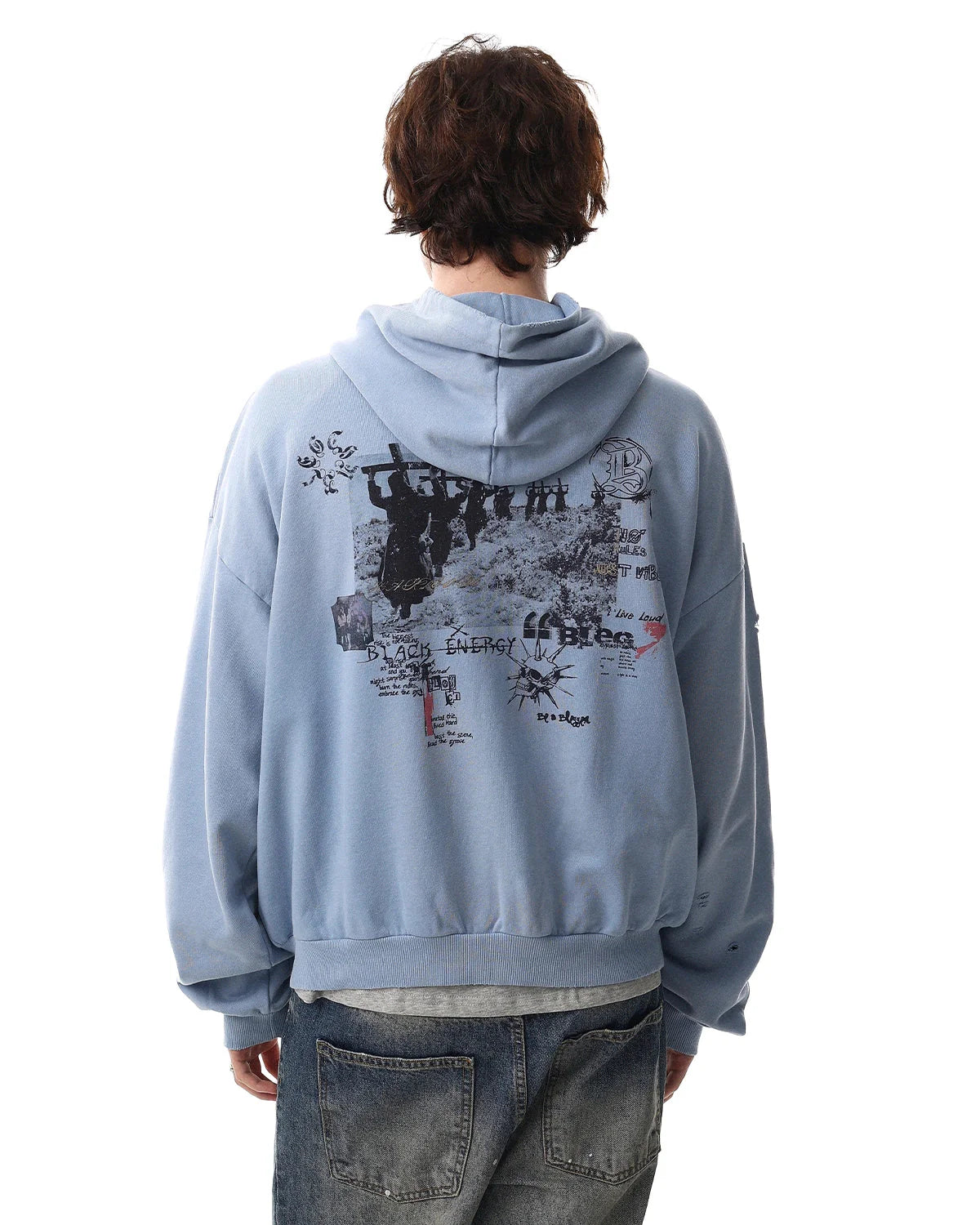 Graffiti Character Distressed Washed Zip Hoodies | LCDEGO Streetwear