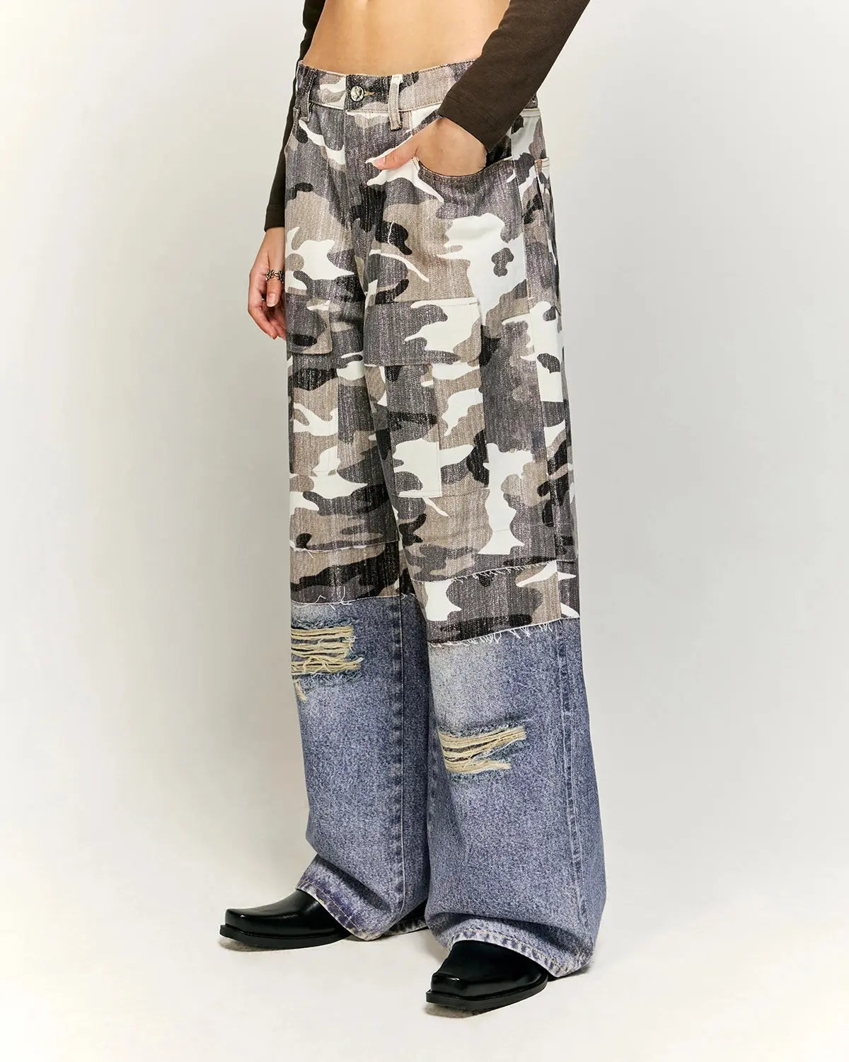 Patchwork Effect Print Baggy Jeans | LCDEGO Streetwear