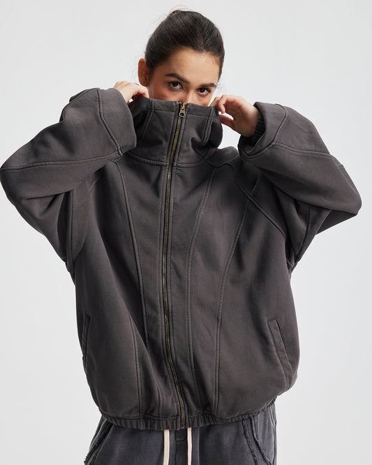 Distressed Stiching Aicd Wash Zip Up Hoodies | LCDEGO Streetwear