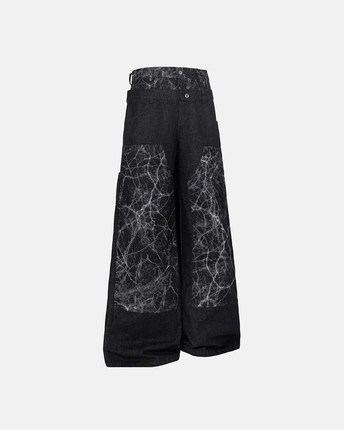 Layered Double Waist Patchwork Baggy Jeans | LCDEGO Streetwear