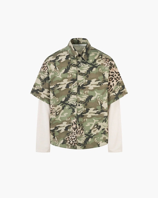 Camo Patchwork Double-Layer Shirt | LCDEGO Streetwear