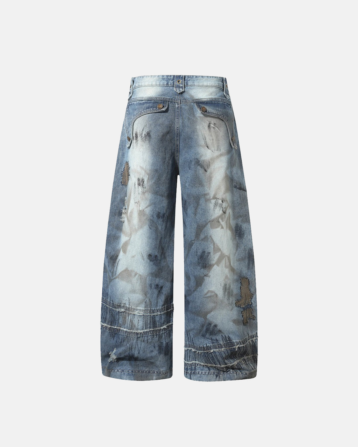 Distressed Patchwork Barrel Jeans | LCDEGO Streetwear